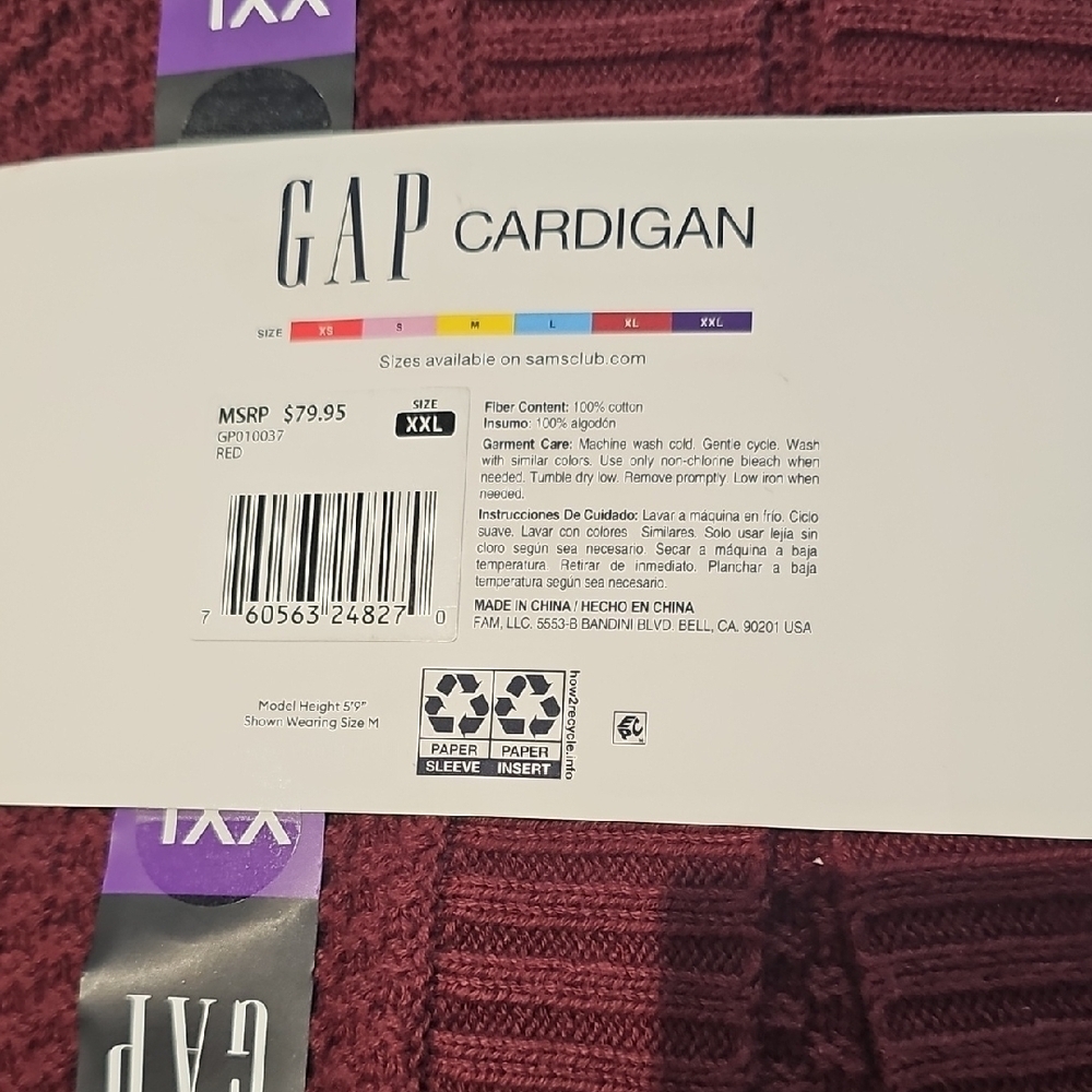 GAP Women's Deep Red Open-Front Cardigan - Picture 4 of 5